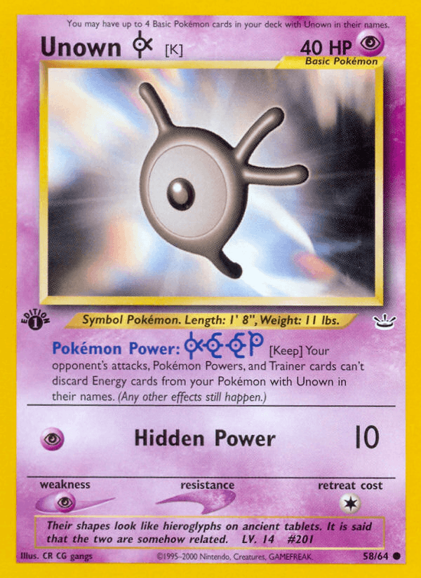Unown [K] 58 Neo Revelation English Pokemon card