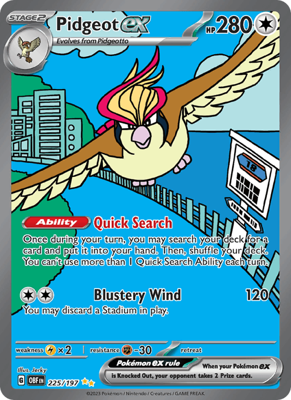 Pidgeot ex 225/197 Obsidian Flames English Pokémon card