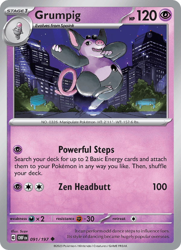 Grumpig 91/197 Obsidian Flames English Pokémon card