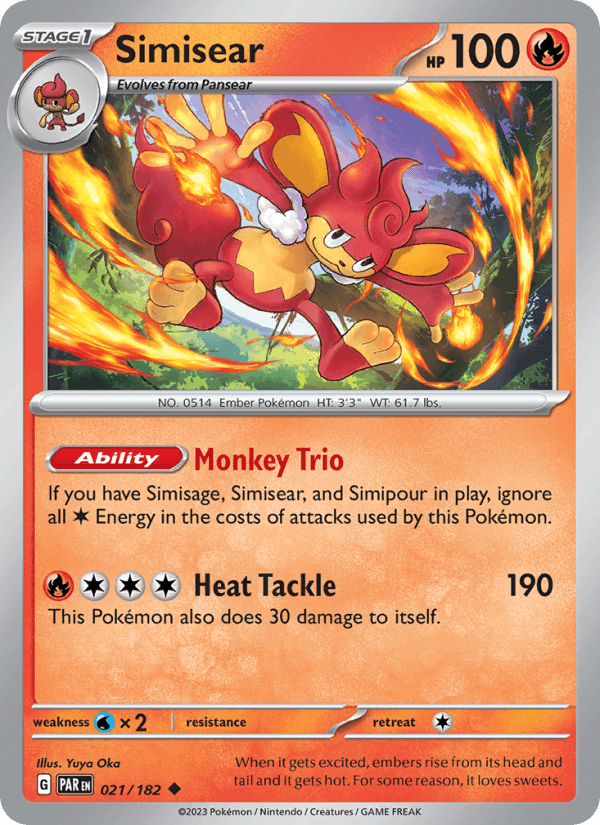 Simisear 21/182 Paradox Rift English Pokémon card