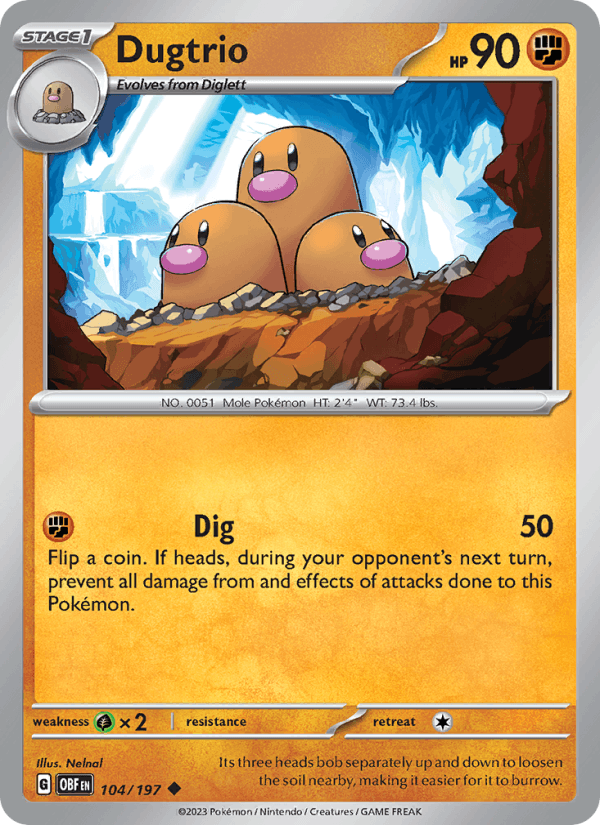 Dugtrio 104/197 Obsidian Flames English Pokémon card