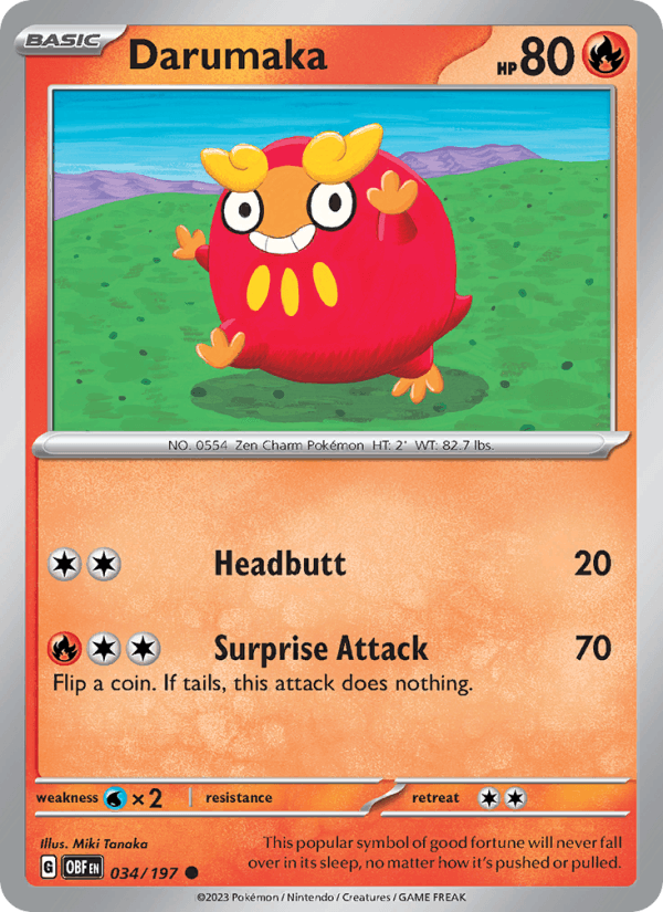 Darumaka 34/197 Obsidian Flames English Pokémon card