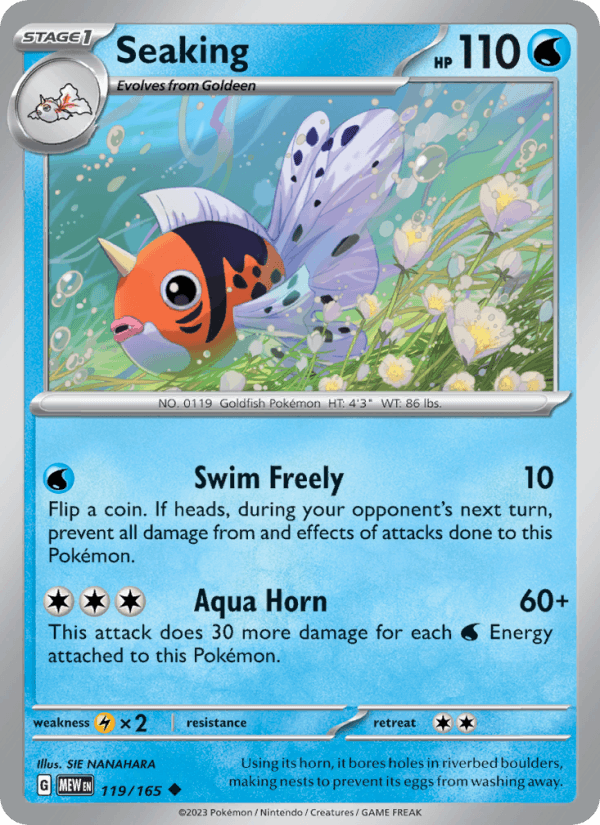Seaking 119/165 151 English Pokémon card