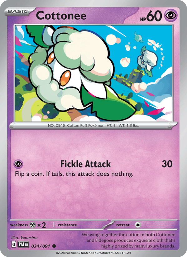 Cottonee 34/91 Paldean Fates English Pokémon card