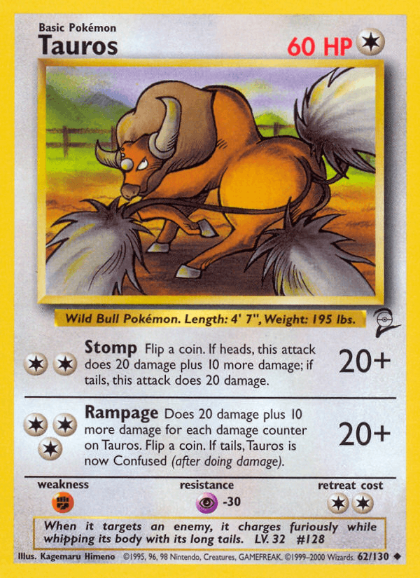 Tauros 62/130 Base Set 2 English Pokémon card