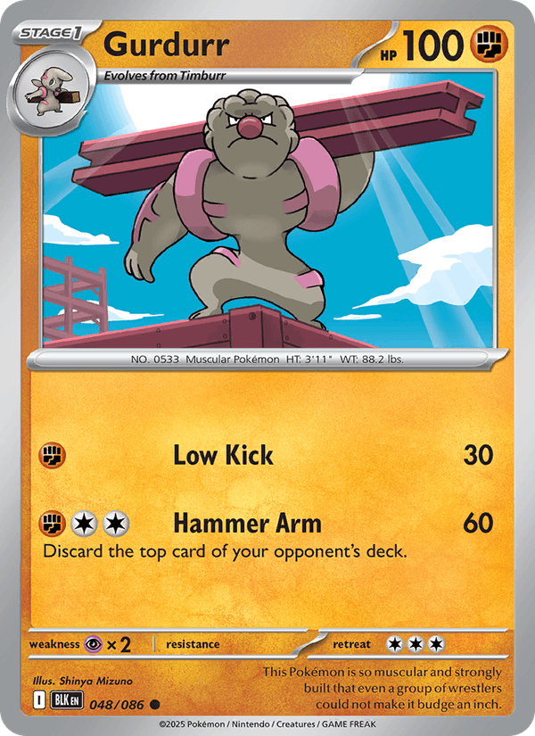Gurdurr 48/86 Black Bolt English Pokémon card