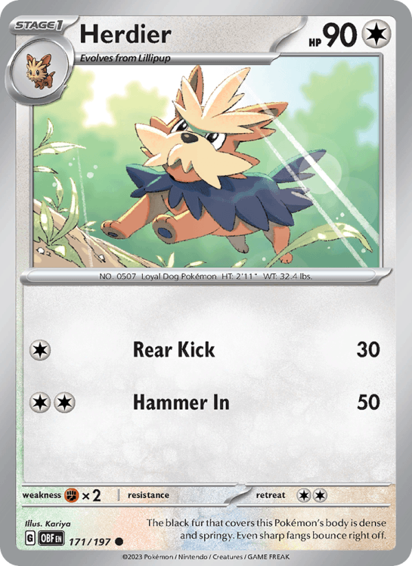 Herdier 171/197 Obsidian Flames English Pokémon card