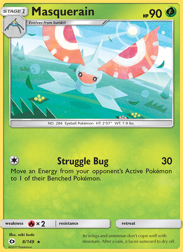 Masquerain 8/149 Sun & Moon Base Set English Pokémon card