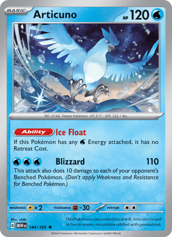 Articuno 144/165 151 English Pokémon card