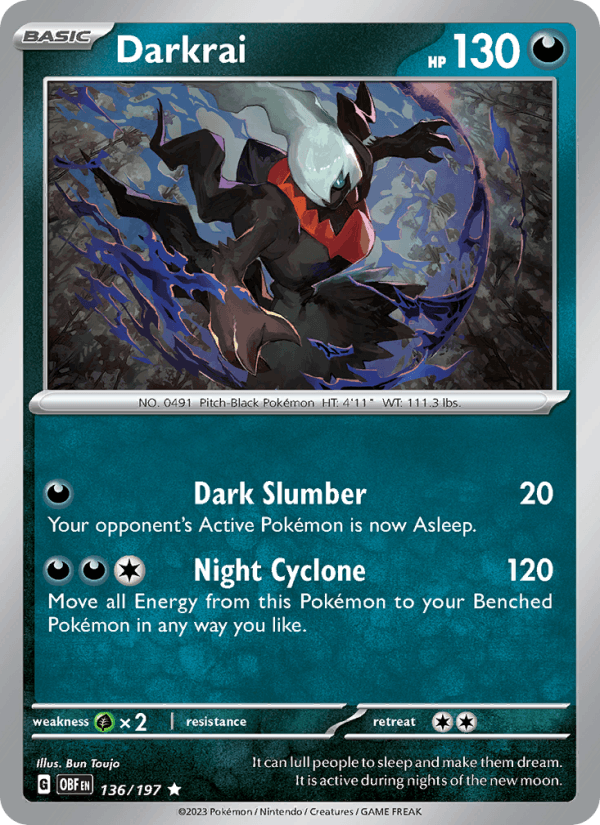 Darkrai 136/197 Obsidian Flames English Pokémon card