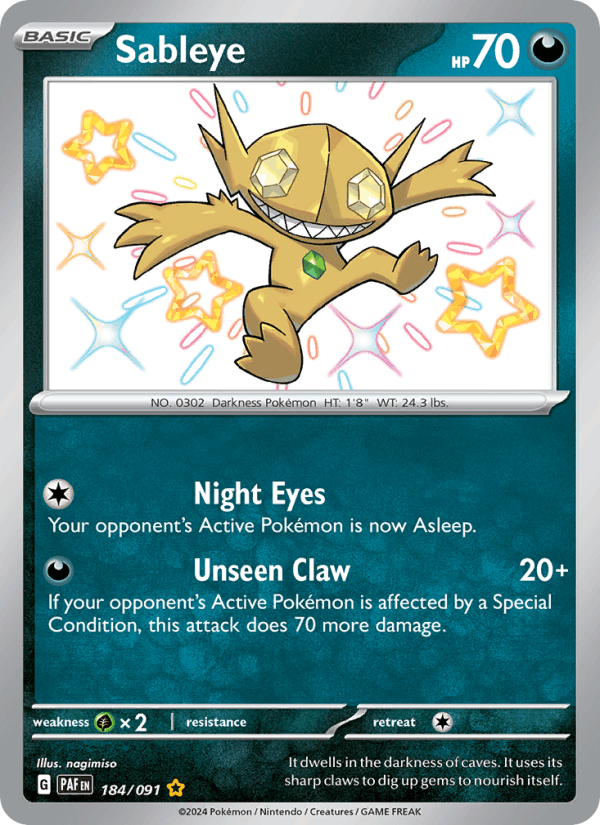 Sableye 184/91 Paldean Fates English Pokémon card