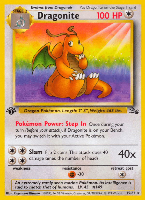 Dragonite 19/62 Fossil English Pokémon card