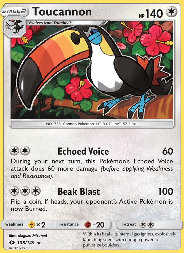 Toucannon 108/149 Sun & Moon Base Set English Pokémon card
