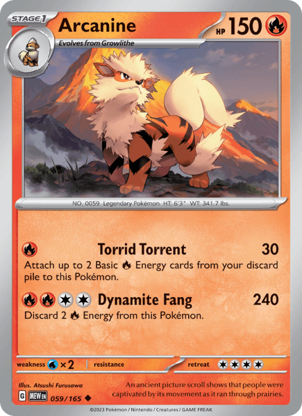 Arcanine 59/165 151 English Pokémon card