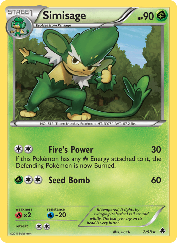 Simisage 2/98 Emerging Powers English Pokémon card
