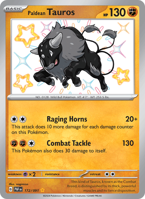 Paldean Tauros 172/91 Paldean Fates English Pokémon card