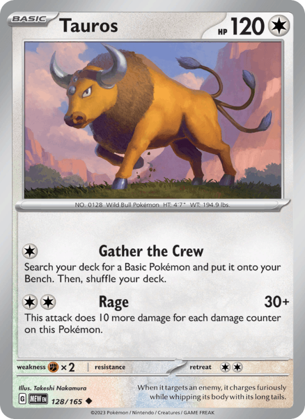 Tauros 128/165 151 English Pokémon card