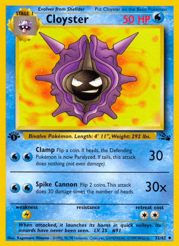 Cloyster 32/62 Fossil English Pokémon card
