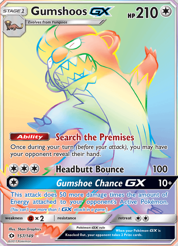 Gumshoos GX 157/149 Sun & Moon Base Set English Pokémon card