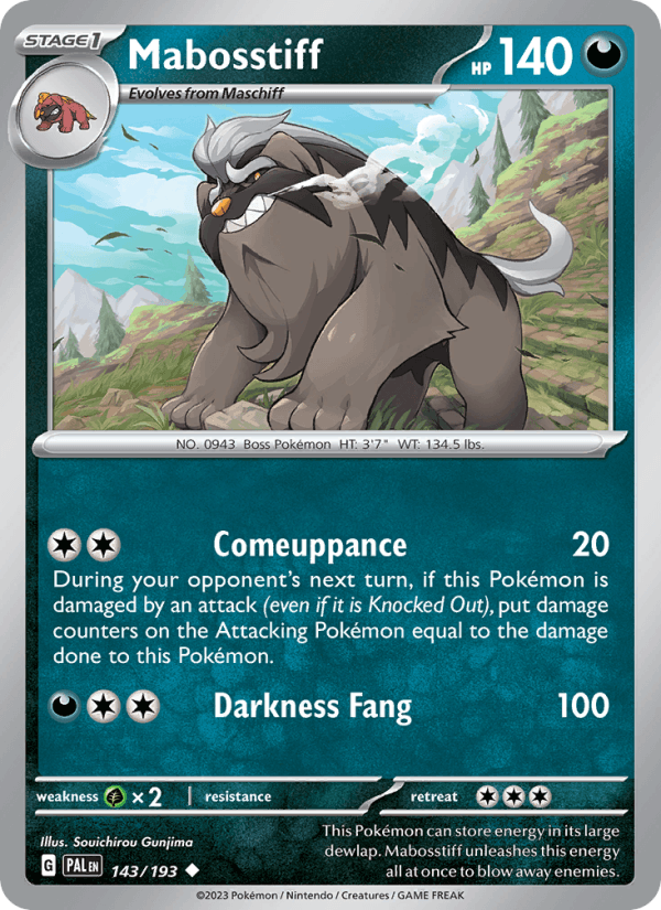 Mabosstiff 143/193 Paldea Evolved English Pokémon card