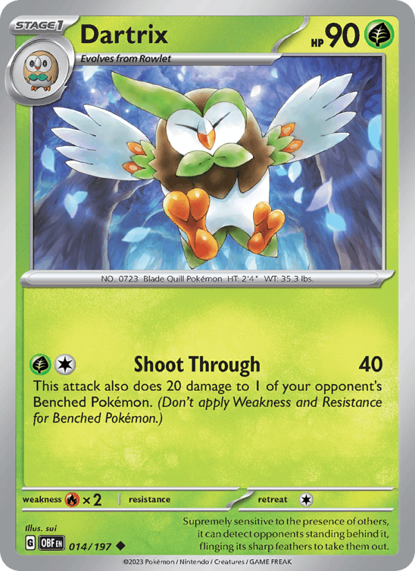 Dartrix 14/197 Obsidian Flames English Pokémon card
