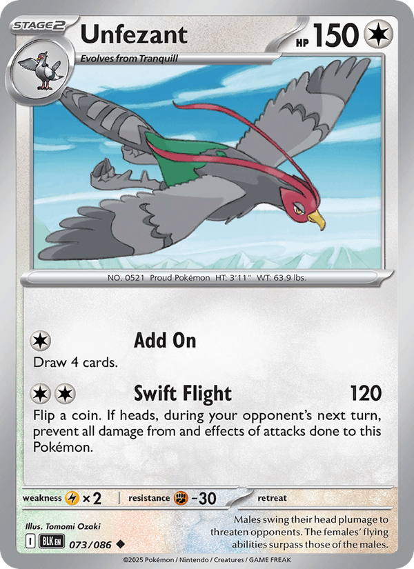 Unfezant 73/86 Black Bolt English Pokémon card