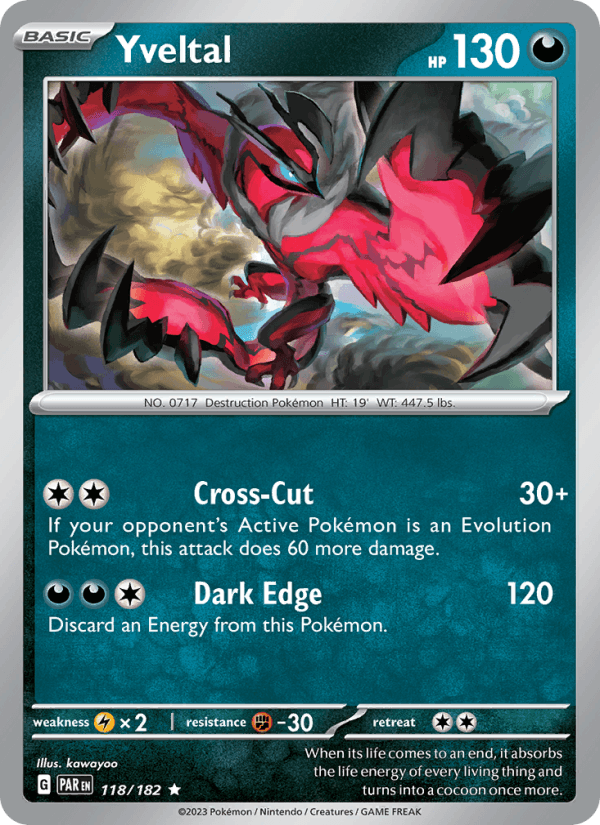 Yveltal 118/182 Paradox Rift English Pokémon card