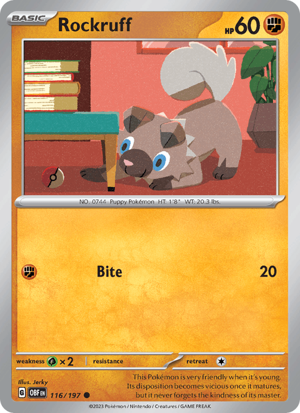 Rockruff 116/197 Obsidian Flames English Pokémon card