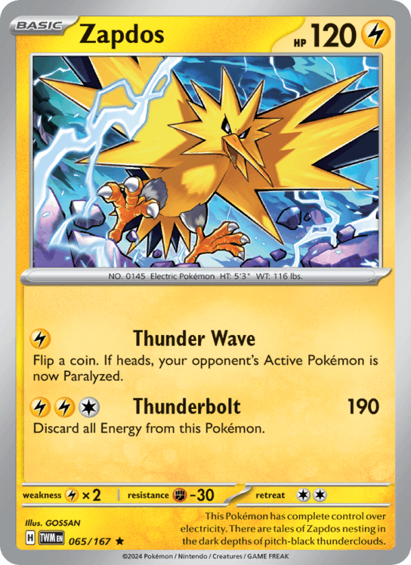 Zapdos 65/167 Twilight Masquerade English Pokémon card