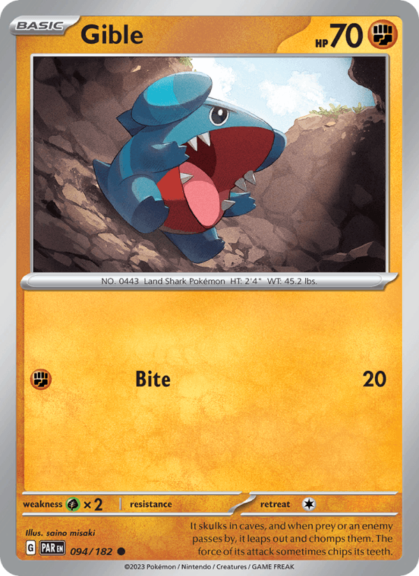 Gible 94/182 Paradox Rift English Pokémon card
