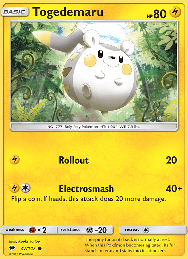 Togedemaru 47/147 Burning Shadows English Pokémon card