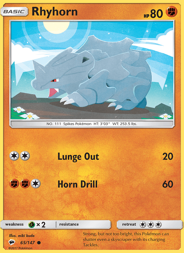 Rhyhorn 65/147 Burning Shadows English Pokémon card