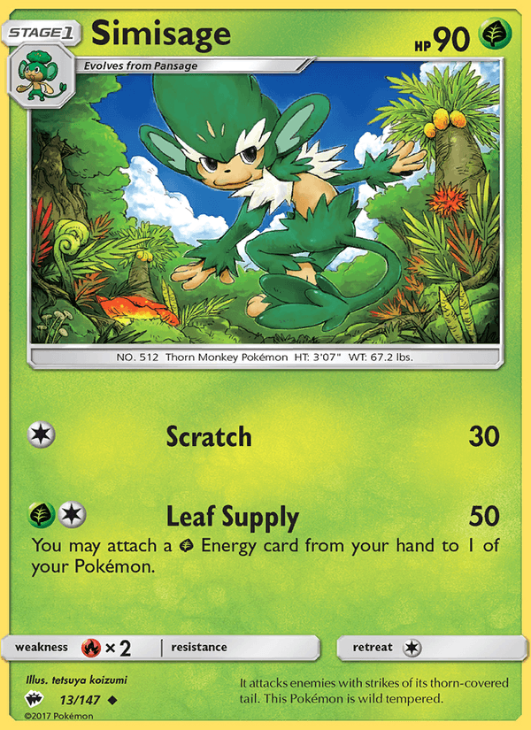 Simisage 13/147 Burning Shadows English Pokémon card