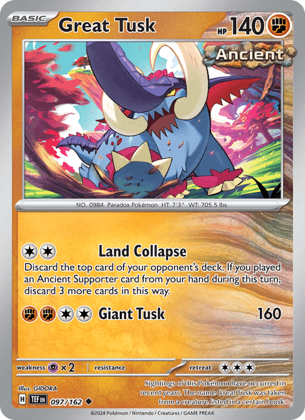 Great Tusk 97/162 Temporal Forces English Pokémon card