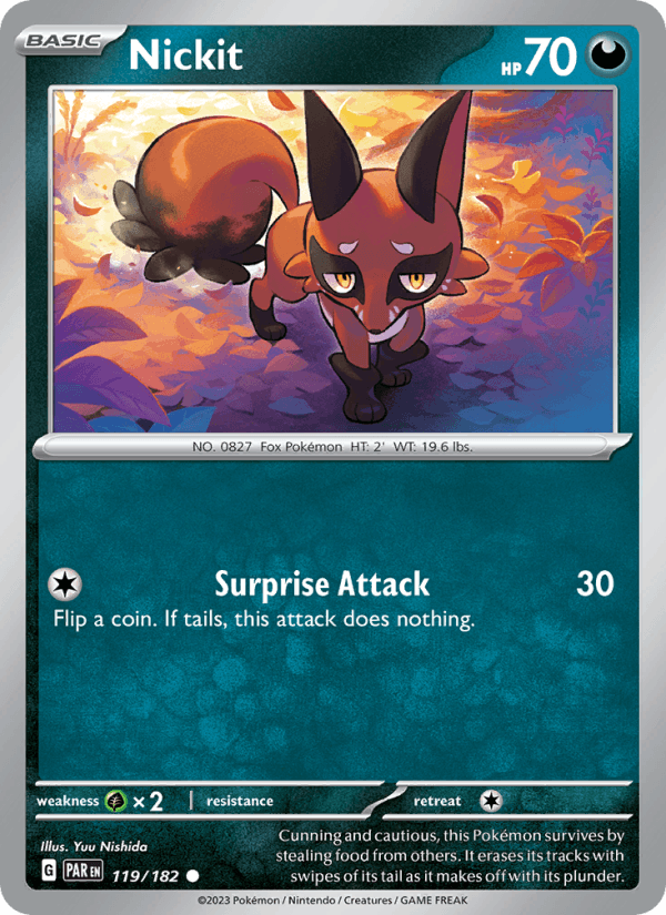 Nickit 119/182 Paradox Rift English Pokémon card