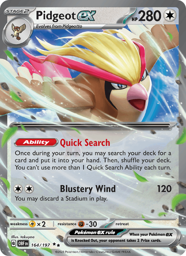 Pidgeot ex 164/197 Obsidian Flames English Pokémon card