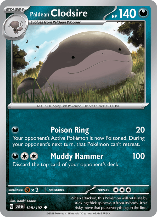 Paldean Clodsire 128/197 Obsidian Flames English Pokémon card