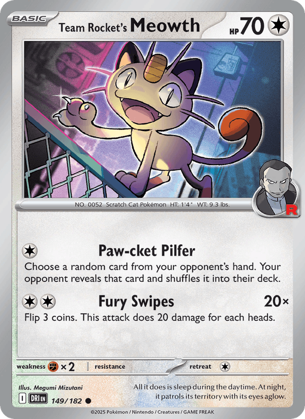 Team Rocket's Meowth 149/182 Destined Rivals English Pokémon card