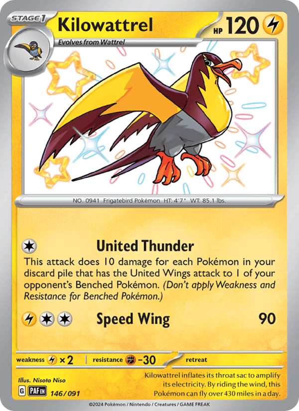 Kilowattrel 146/91 Paldean Fates English Pokémon card