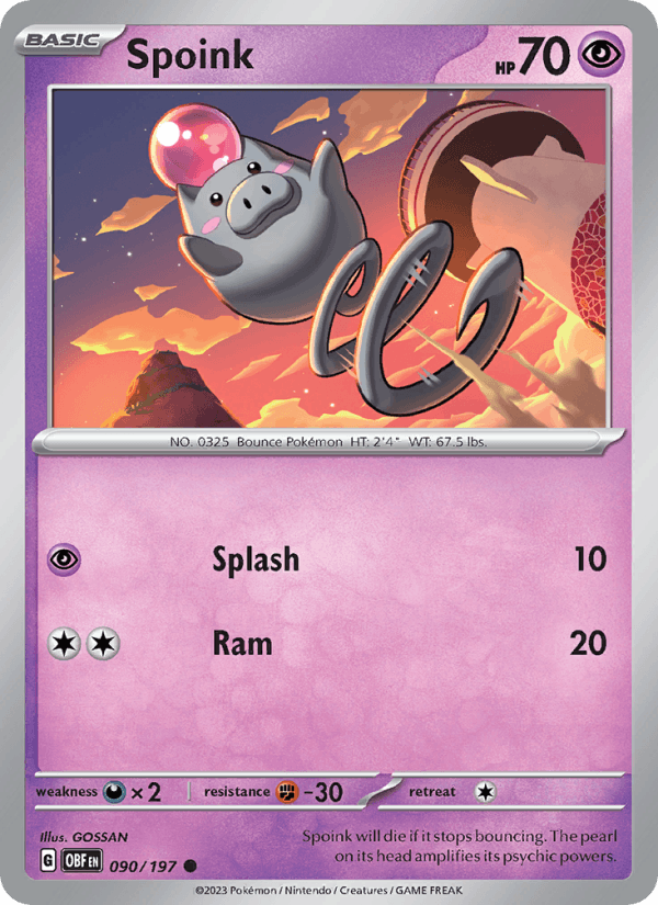 Spoink 90/197 Obsidian Flames English Pokémon card