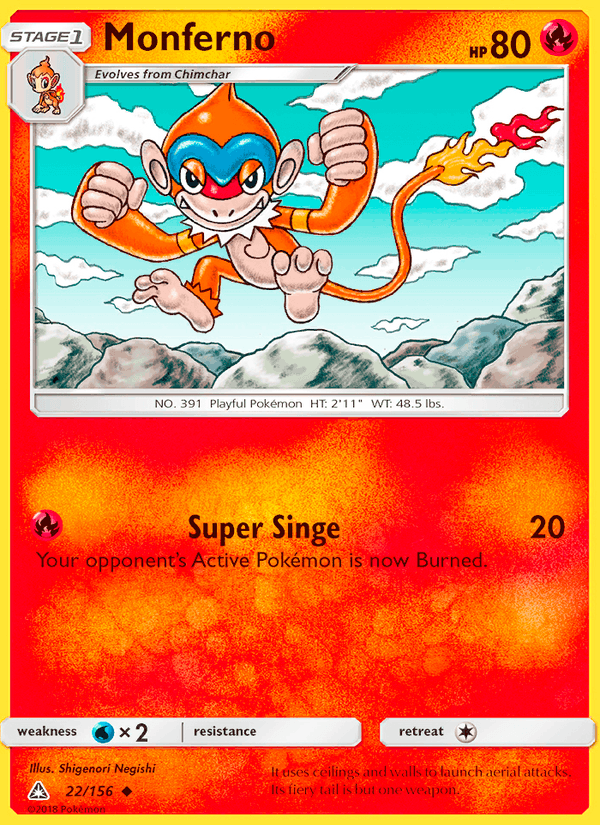 Monferno 22/156 Ultra Prism English Pokémon card