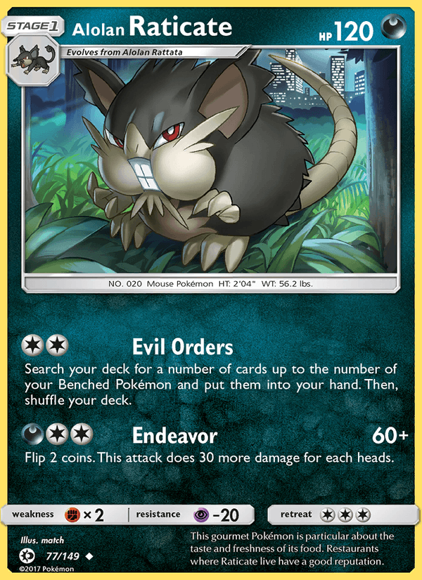 Alolan Raticate 77/149 Sun & Moon Base Set English Pokémon card