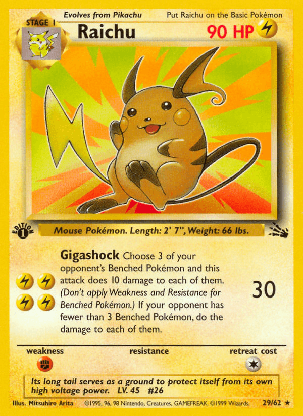 Raichu 29/62 Fossil English Pokémon card
