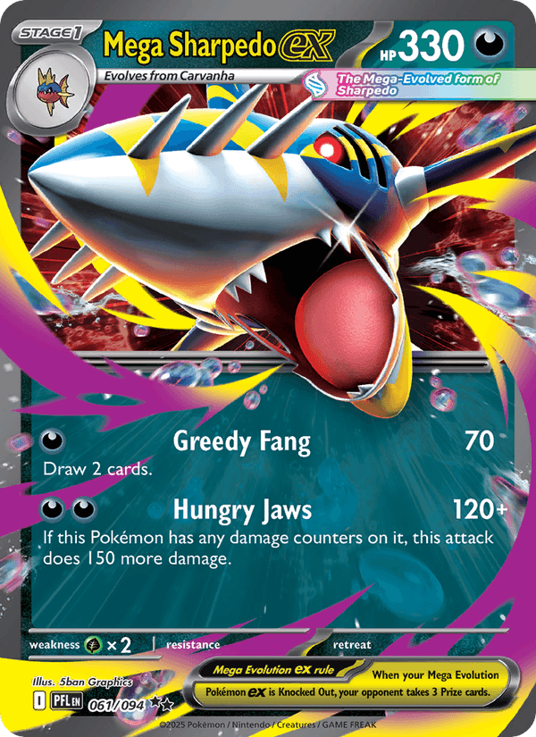 Mega Sharpedo ex 61/94 Phantasmal Flames English Pokémon card