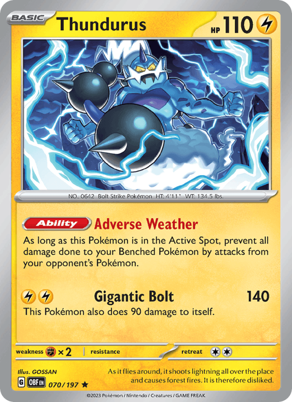 Thundurus 70/197 Obsidian Flames English Pokémon card