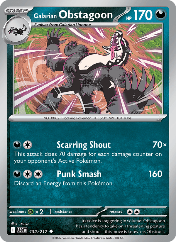Galarian Obstagoon 132/217 Ascended Heroes English Pokémon card