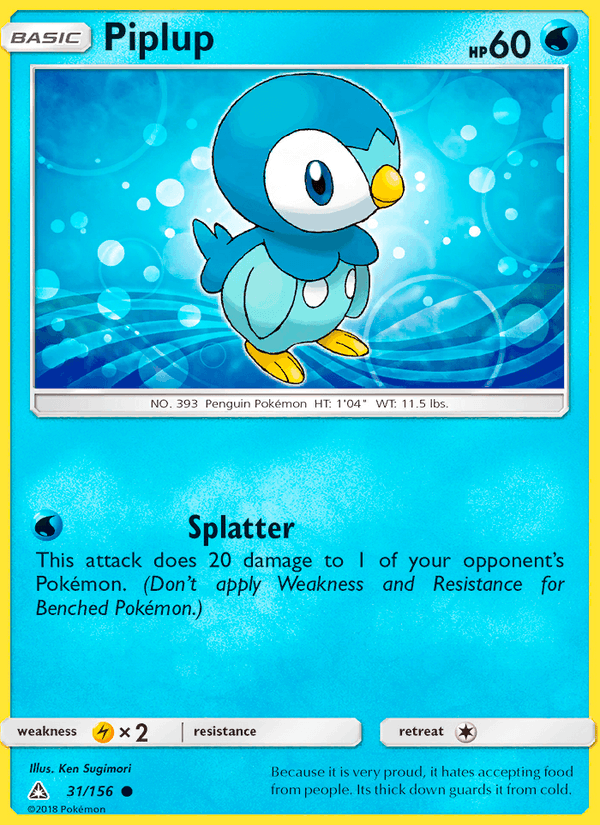 Piplup 31/156 Ultra Prism English Pokémon card