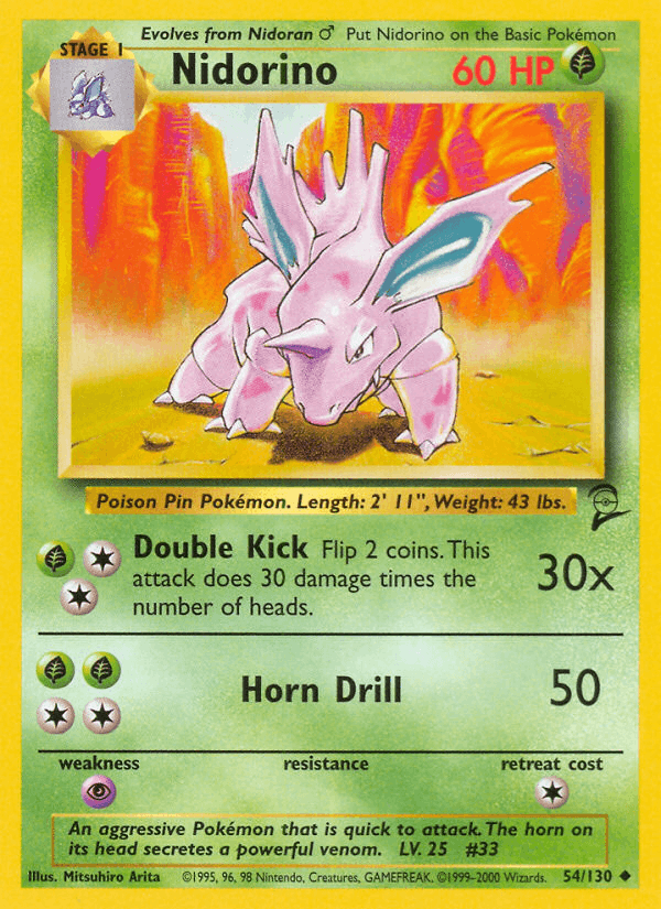 Nidorino 54/130 Base Set 2 English Pokémon card