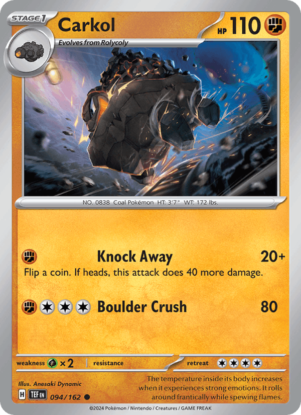 Carkol 94/162 Temporal Forces English Pokémon card