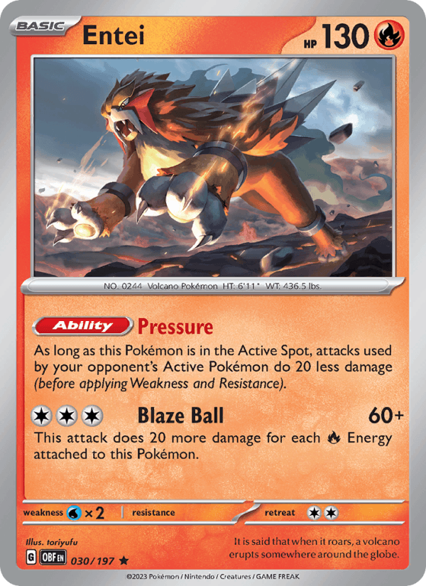 Entei 30/197 Obsidian Flames English Pokémon card